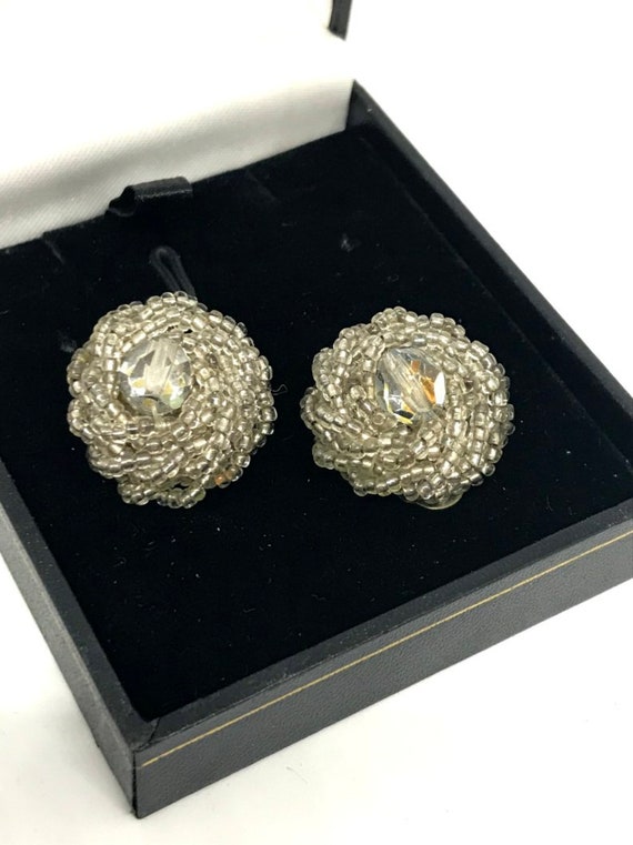 Vintage Clip-on Earrings Beads Clear Glass Sparkly