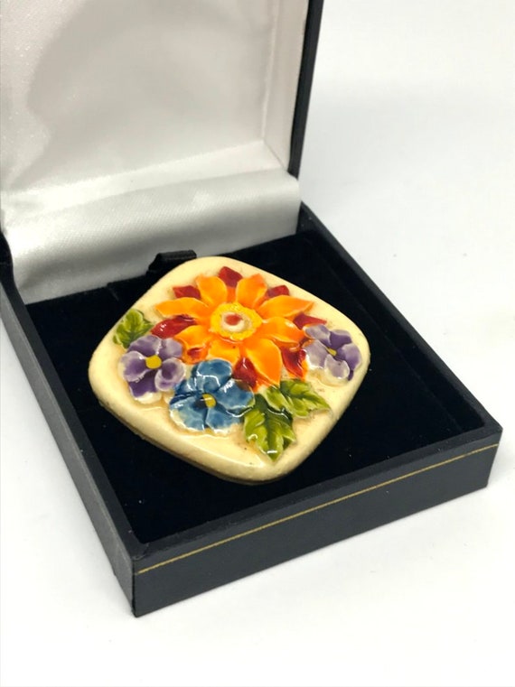 West Germany Ceramic Brooch Pin Floral Bouquet Br… - image 2