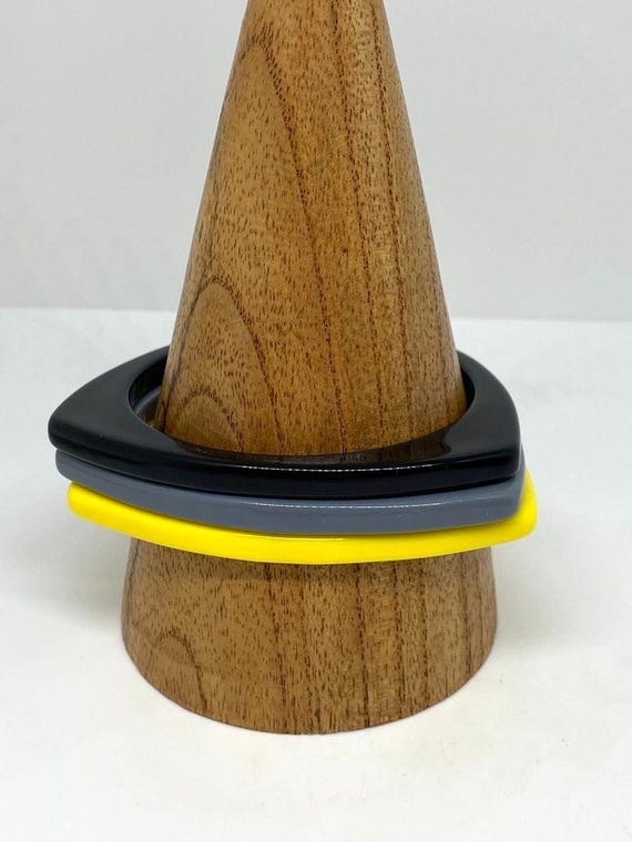 Three Vintage Triangular Bangles Set Stack MCM At… - image 9