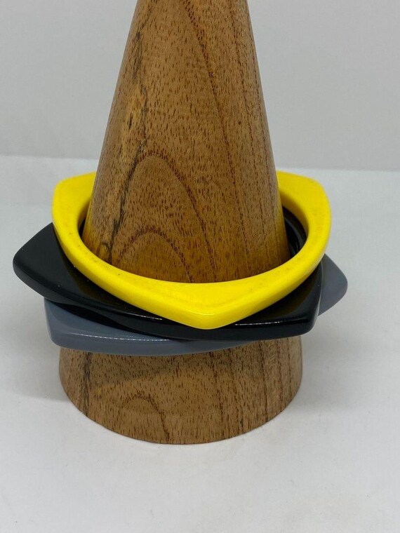 Three Vintage Triangular Bangles Set Stack MCM At… - image 6