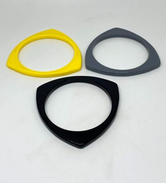 Three Vintage Triangular Bangles Set Stack MCM At… - image 5