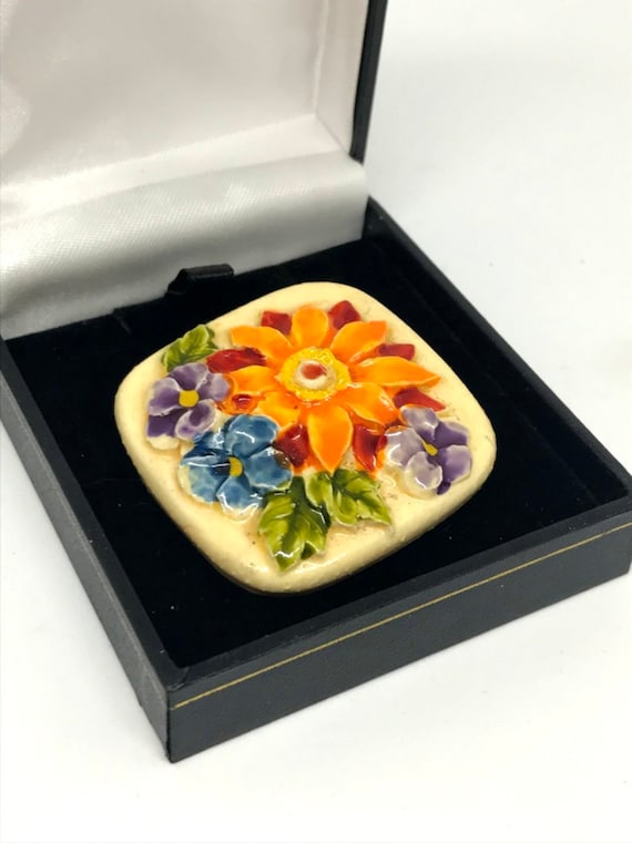 West Germany Ceramic Brooch Pin Floral Bouquet Br… - image 1