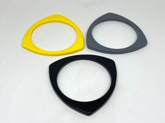 Three Vintage Triangular Bangles Set Stack MCM At… - image 8