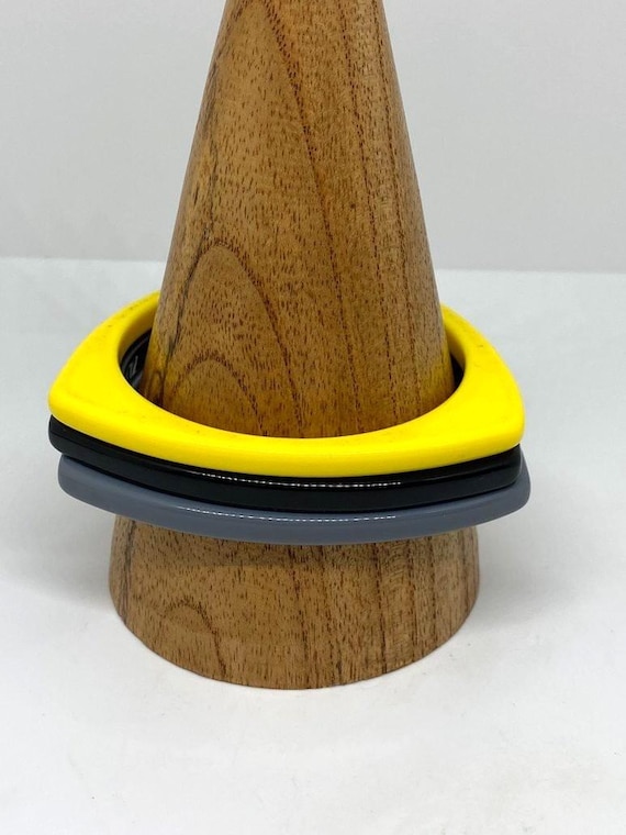 Three Vintage Triangular Bangles Set Stack MCM At… - image 3