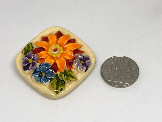 West Germany Ceramic Brooch Pin Floral Bouquet Br… - image 7
