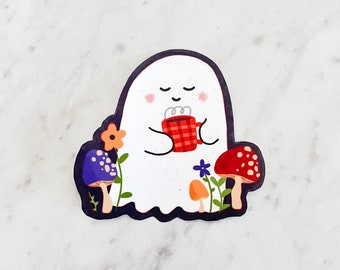 Mushroom Ghost Sticker / Waterproof Stickers / Cottagecore Sticker / Fall Stickers