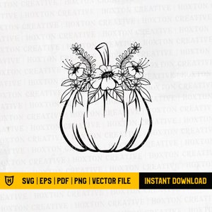 Blumen Kürbis-Svg-Datei | Blumen-Kürbis-Svg | Kürbis Datei | Herbst-Svg | Halloween-Svg | Danksagung | Kürbis mit Blumen SVG