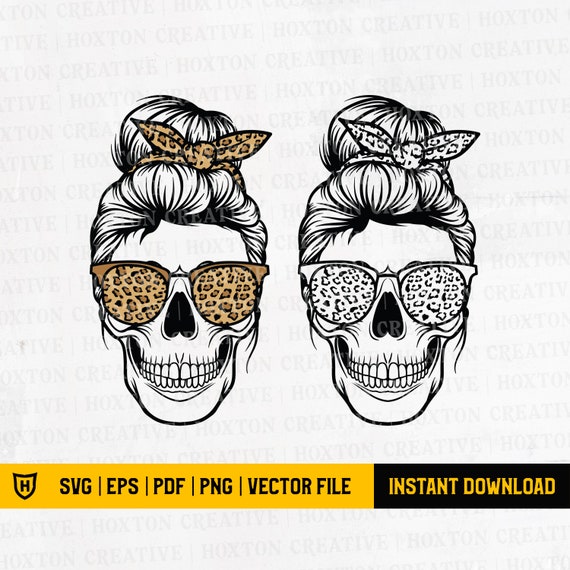 Download Leopard Mom Skull Svg File Messy Bun Skull Svg Momlife Svg ...