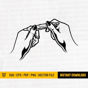 May include: Black and white illustration of two hands rolling a cigarette.