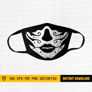 Sugar Skull Svg File | Skull Mask Svg | Day Of The Dead Girl Face Mask Svg | Funny Face Mask Svg | Cutting File