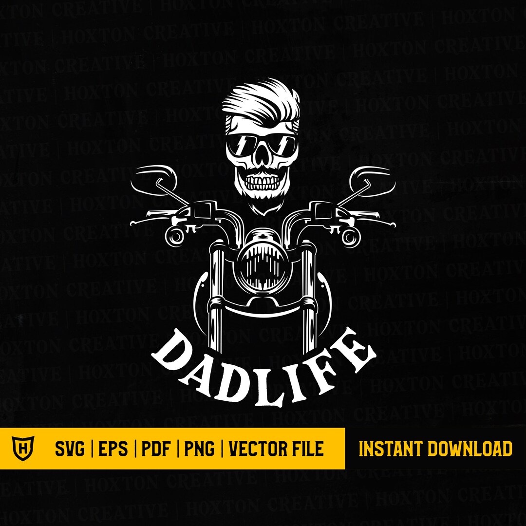 Dadlife Biker Skull Svg File | Rockabilly Skull Svg | Biker Man Skull ...