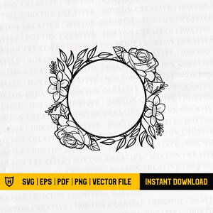 Floral Frame Svg File | Floral Frame Cut File | Round Flower Frame | Floral Border | Wedding Sign | Flower Monogram Frame