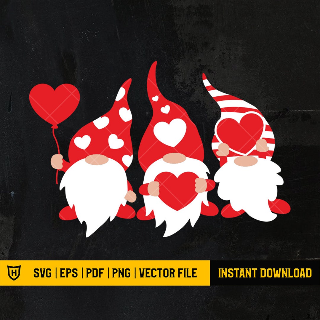 Three Gnomes Svg File | Valentines Day Svg | Gnomes With Hearts Svg ...