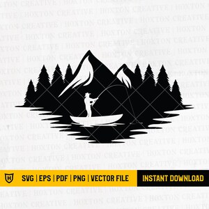 Fishing Clipart | Bass Fishing Svg | Fly Fishing Svg | Fishing Illustration | Lake Fishing Svg File | River Fishing Svg | Cutting File