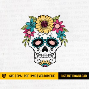 Sugar Skull Cut File | Sugar Skull Svg File | Sugar Skull Clip Art | Sugar Skull Svg | Day of the dead | Dia de Los Muertos
