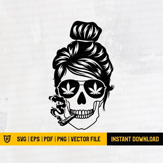 Download Bun Hair Skull Smoking Cannabis Svg File Skull Smoking Etsy