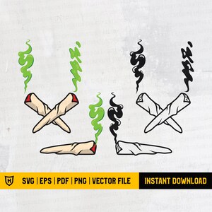 Puede incluir: Una ilustración digital de dos porros cruzados con humo verde saliendo de ellos. Debajo, un solo porro con humo verde saliendo de él. Los porros son blancos con puntas rojas.