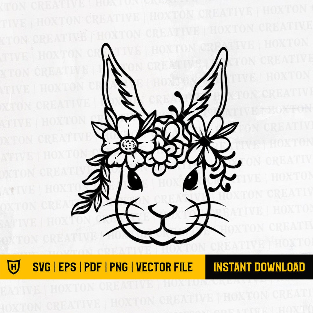 Rabbit Face Svg File | Rabbit With Flower Crown Svg | Easter Bunny Svg ...