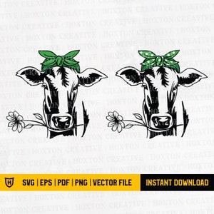 Cow with Bandana Svg File | Calf Svg | Cow Svg | Bandana Svg | Funny Cow with Flower Svg | Cutting File