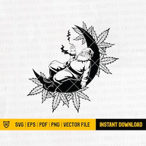 Santa Chillin' Smoking Joint at Moon | High as the Moon | Cannabis Svg | Santa Weed Svg | Weed Svg | Christmas Weed Svg | Santa High Svg