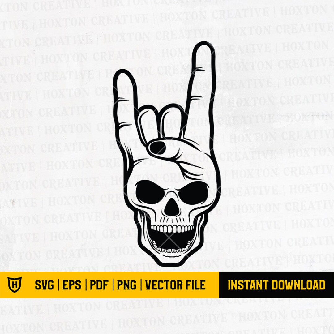 Rock Hand Sign Skull Clipart Rockers Skull Svg File Skull - Etsy