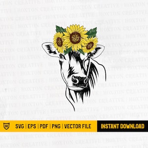 Cow with Sunflowers Svg File | Heifer Svg | Cow Svg | Cow with Flowers Svg | Sunflower Svg | Cutting File