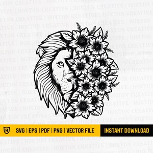 Lion Floral Svg | Lion Flowers Svg | Lion Svg | Floral Animal Svg | Animal Flowers Svg | Lion head Svg | Lion Animal Svg | Cutfiles