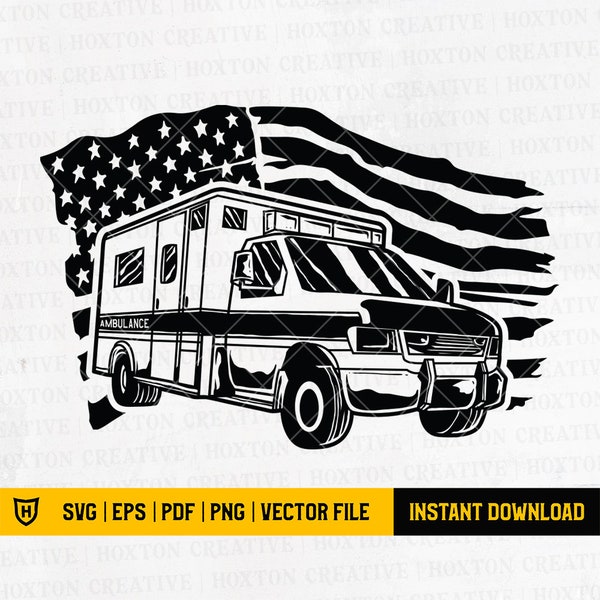 US Ambulance Clipart Svg File | Rescue Truck Svg | US Emergency vehicle Svg | Medical Vehicle Svg | US Ambulance Shirt | Rescue Svg