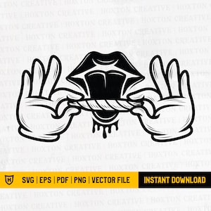 May include: Black and white illustration of a pair of hands holding a rolled up cigarette in front of a large, open mouth with a tongue sticking out.