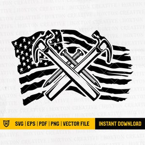 US Hammer Clipart Svg File | US Repair Tools Svg | Carpenter Svg | US Carpenter Shirt | Hammer Png | Crossed Hammer Svg | Repair Svg