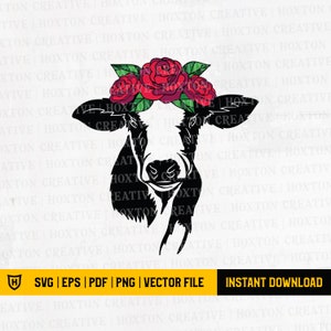 Cow with Rose Svg File | Calf Svg | Cow Svg | Flower Svg | Rose Svg | Funny Cow with Flower Svg | Cutting File