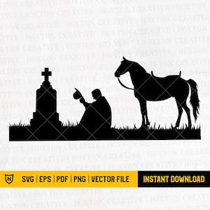 Cowboy with Horse Kneeling Praying Svg File | Memorial Cross Svg | Cowboy Svg | Cowboy Clipart | Cutting Files