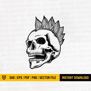 Skull with Mohawk Svg | Skull Svg | Mohawk Svg | Mohawk Hair Svg | Skeleton Svg | Mohawk Skull Svg | Cutting File