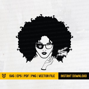 Afro Girl Smoking Marijuana Svg | Afro Girl Smoking Weed Svg | Smoking Joint Svg | Rasta Girl Smoking | Smoking Cannabis Svg | Cut Files