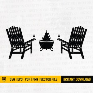 Campfire Svg File | Adirondack Chairs Svg | Backyard Outdoor Svg | Patio Fire Pit Svg File | Cutting Files