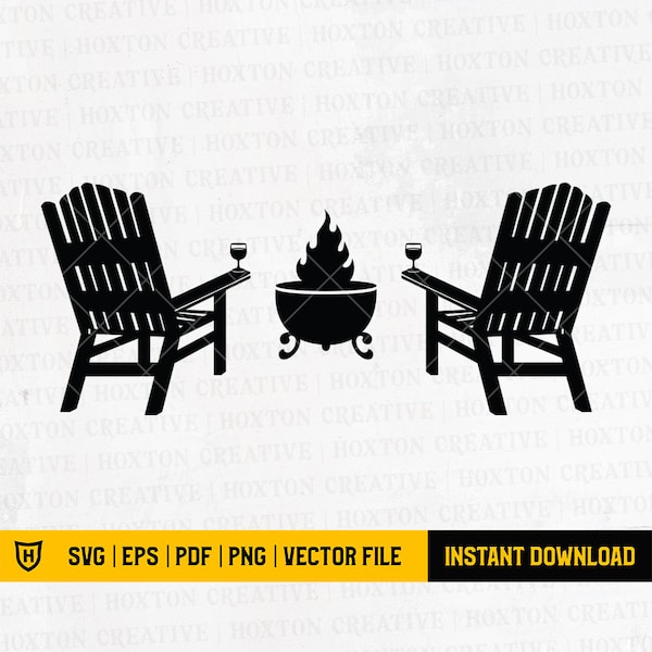 Campfire Svg File | Adirondack Chairs Svg | Backyard Outdoor Svg | Patio Fire Pit Svg File | Cutting Files