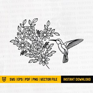 Hummingbird Flowers Svg | Bird Svg | Flowers Svg | Hummingbird Svg | Florals Svg | Hummingbird Clipart | Cutting Files