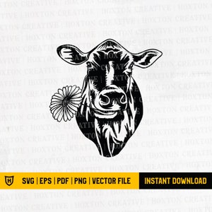 Cow with Flower Svg File | Calf Svg | Cow Svg | Flower Svg | Funny Cow with Flower Svg | Cutting File