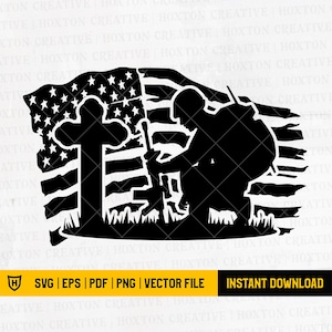 US Soldier Kneeling at cross Svg File | Kneeling at Memorial Svg | US Soldier Kneeling Praying | Fallen Soldier Svg | Cut Files