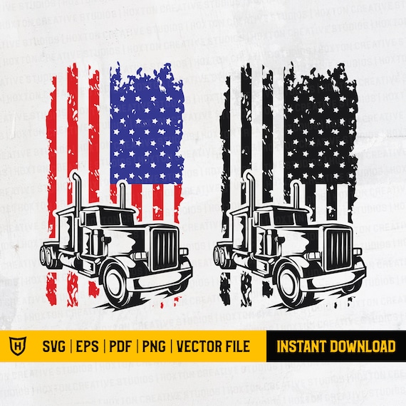 Download 2 Color American Flag Trucker Semi Truck Svg 18 Wheeler Etsy