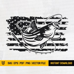 US Bass Fishing Distressed Flag Svg | USA bass Fish | Us bass angling Svg | US Bass Fishing Svg File | Bass Fish Svg | Bass Fish Clipart