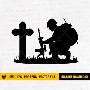 Soldier Kneeling at Cross Svg File | Kneeling at Memorial Svg | Soldier Kneeling Praying | Fallen Soldier Svg | Cut Files