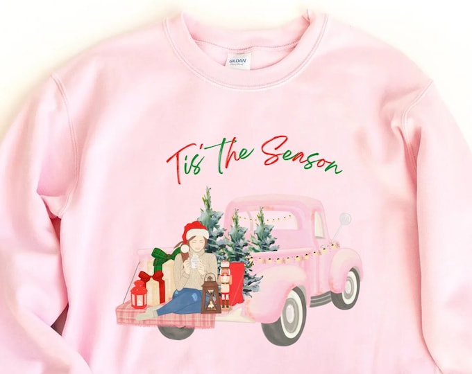 Custom Pink Christmas Sweatshirt for Women, Cute Christmas Sweater, Girly Christmas Jumper, Christmas Lover Gift, Christmas Holiday Apparel