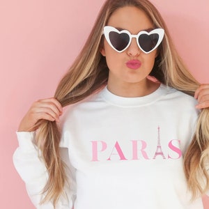 Pink Aesthetic Paris Sweatshirt, Paris France Sweatshirt, Paris Gifts, White Paris Shirt, France Souvenirs, Cute Womens Sweatshirt Design