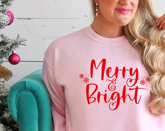 Pink Christmas Sweatshirt for Women Holiday Season Cute Christmas Sweater Girls Pink Holiday Apparel Matching Family Pajamas Christmas Gift