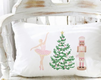 The Nutcracker Pink Christmas Pillow, Pink Christmas Decor, Sugar Plum Fairy Pillow, Nutcracker Decor, Pink Ballerina Decor, Holiday Pillow