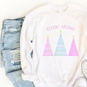 Pink Christmas Sweatshirt, Custom Holiday Apparel, Cozy Christmas Tree Sweatshirt for women, Pink Christmas Sweater, Pink Christmas Shirt
