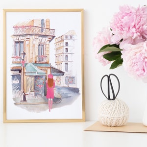 CUSTOM Girl French Bistro Art Print, Paris Illustration Wand Kunst Room Decor, personalisierte Geschenkidee, Valentinstag Geschenk für sie, BFF Geschenk