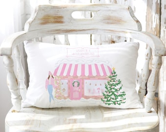 Walking in a Winter Wonderland Customizable Premium Quality Throw Pillow 20 x 12, Unique Throw Pillow, Girly Pink Christmas bedroom decor
