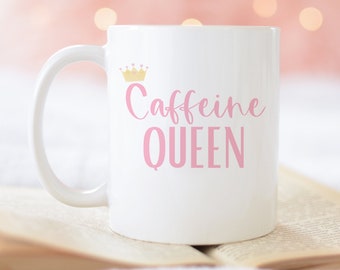 CAFFEINE QUEEN Mom Fuel Mug, Coffee Addict, Modern Mug, Girl Boss Mug, Ceramic Large Coffee Mug, Aesthetic Mug, Girly Mug, Watercolor Design